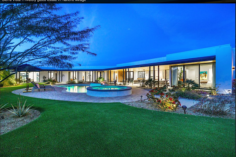 Luxury 7-bedroom vacation residence in Rancho Mirage with a pool, hot tub, and outdoor seating, perfect for golf and relaxation.