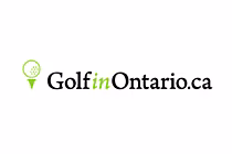Logo of Golf in Ontario with a golf ball on a tee icon and the website address golfinontario.ca in green and black text.