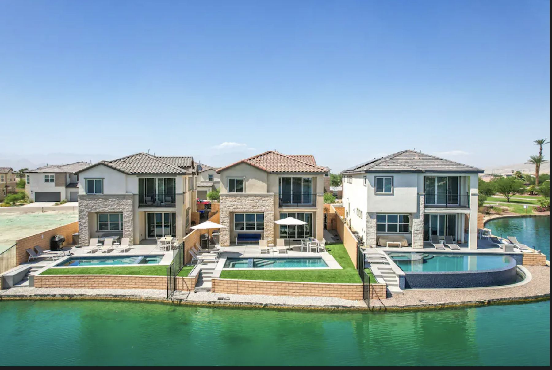 Lakeside Serenity - Indio, CA Lakeside luxury houses in Indio, CA with water views, pools, patios, and resort amenities near Terra Lago golf course.